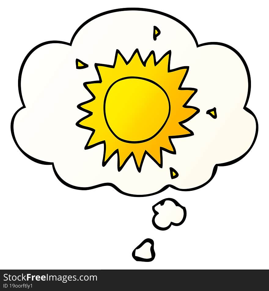 cartoon sun and thought bubble in smooth gradient style