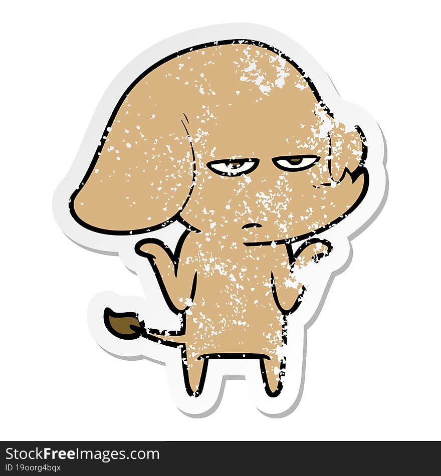 distressed sticker of a annoyed cartoon elephant