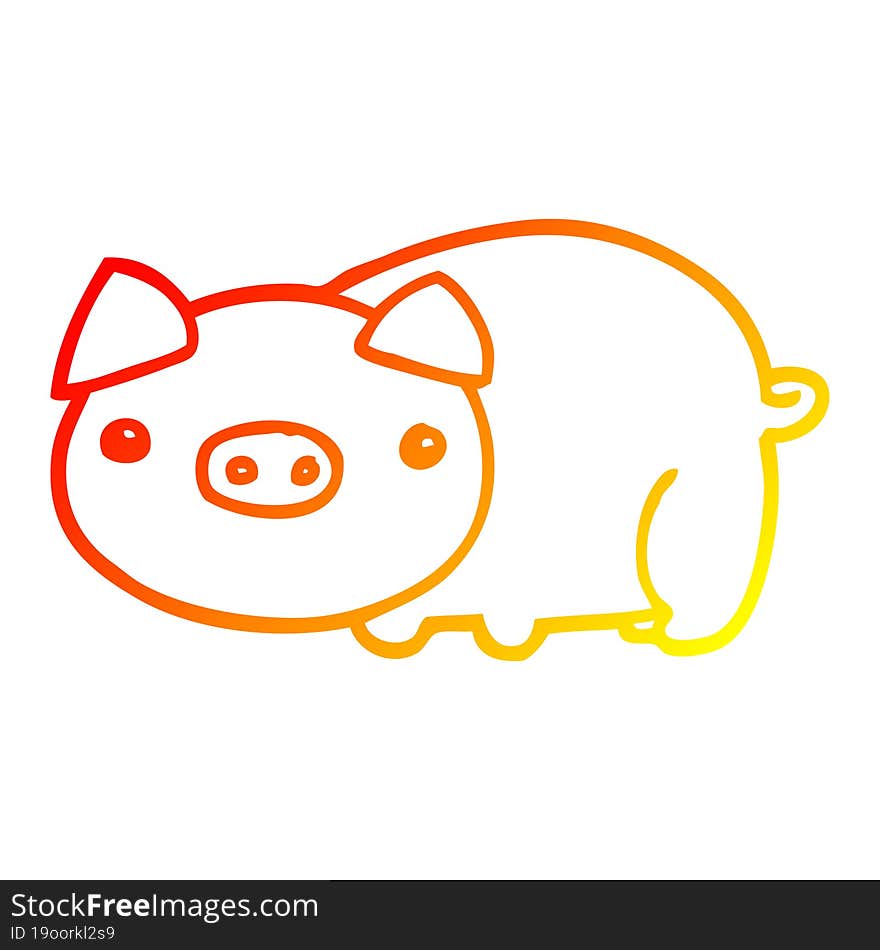 warm gradient line drawing of a cartoon pig