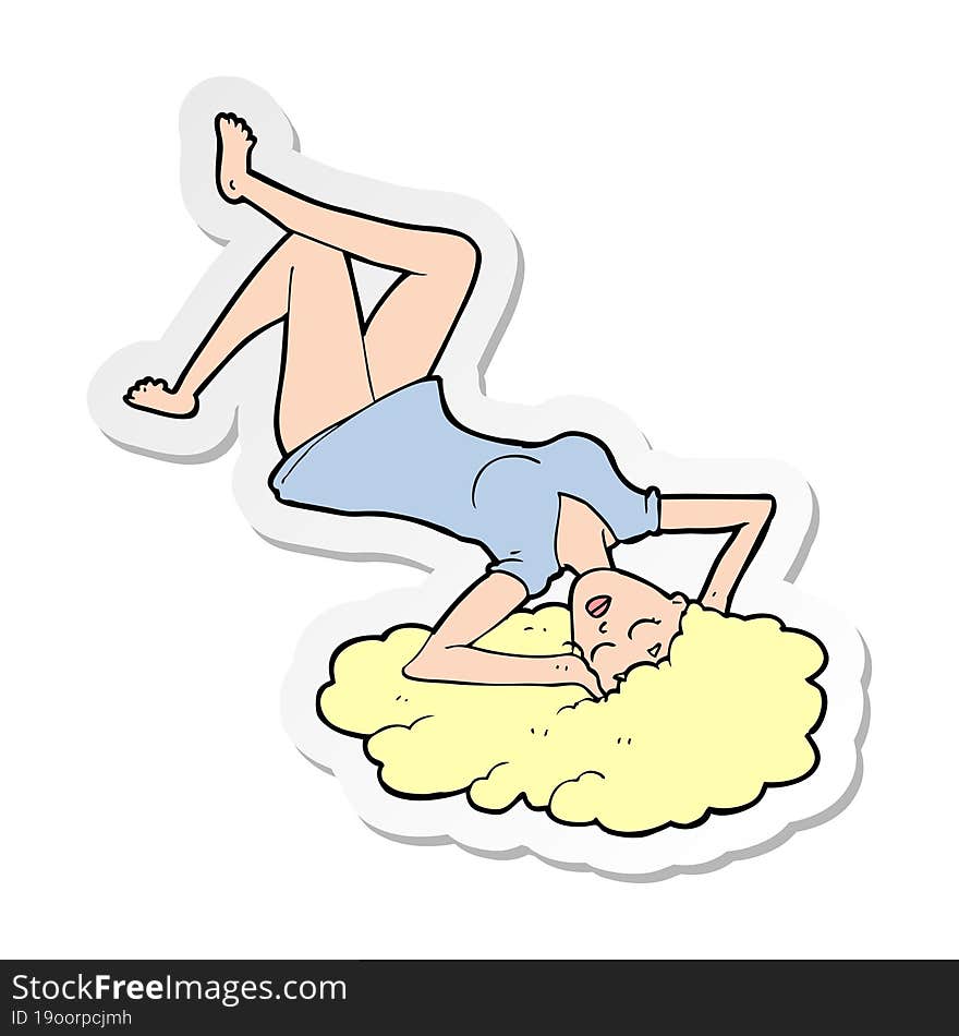 Sticker Of A Cartoon Woman Lying On Floor