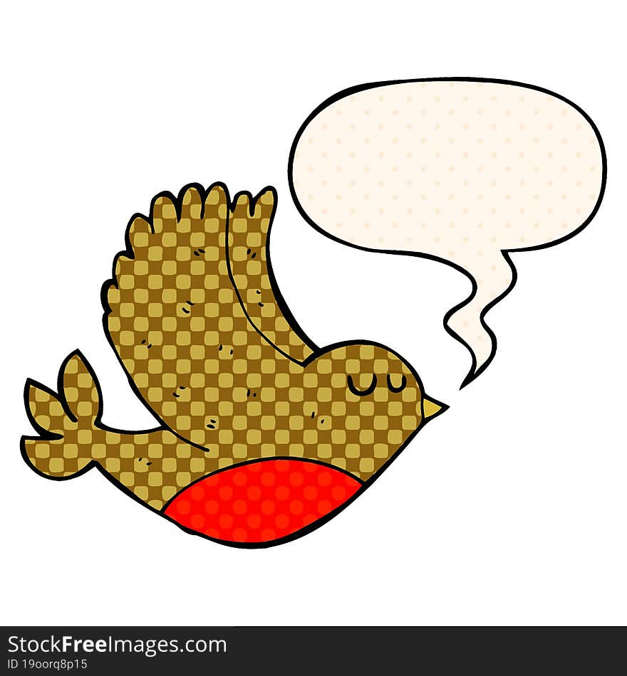 cartoon flying bird with speech bubble in comic book style