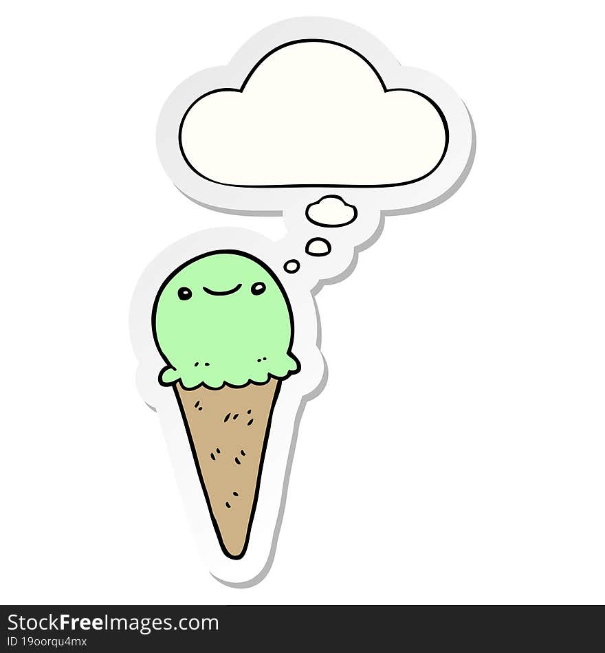 cartoon ice cream and thought bubble as a printed sticker