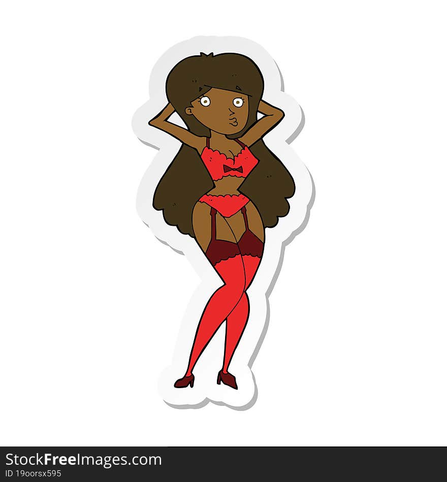 sticker of a cartoon woman in lingerie