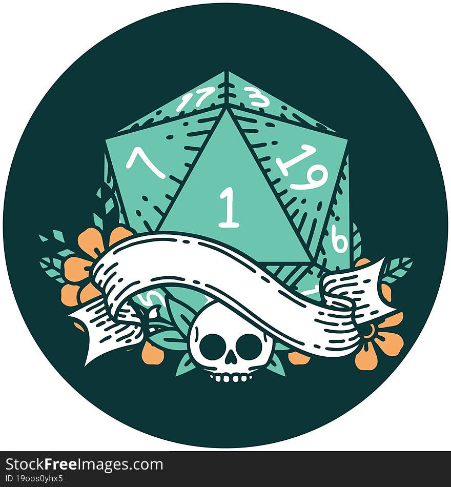 natural one d20 dice roll icon