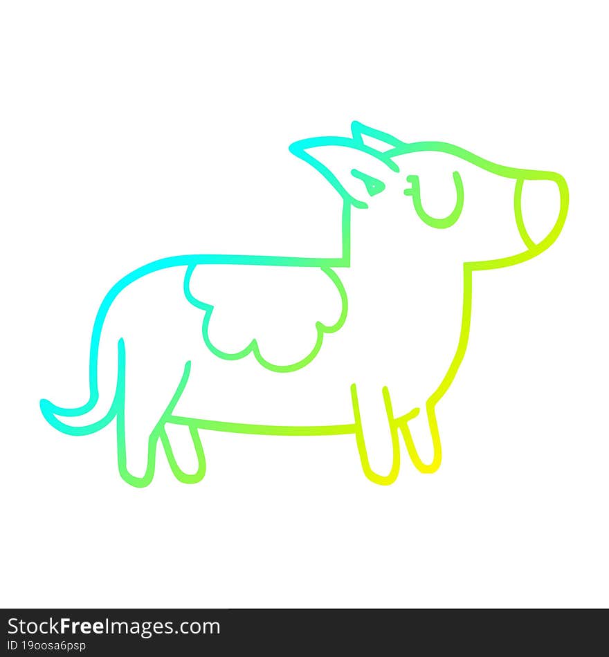 cold gradient line drawing cartoon happy dog