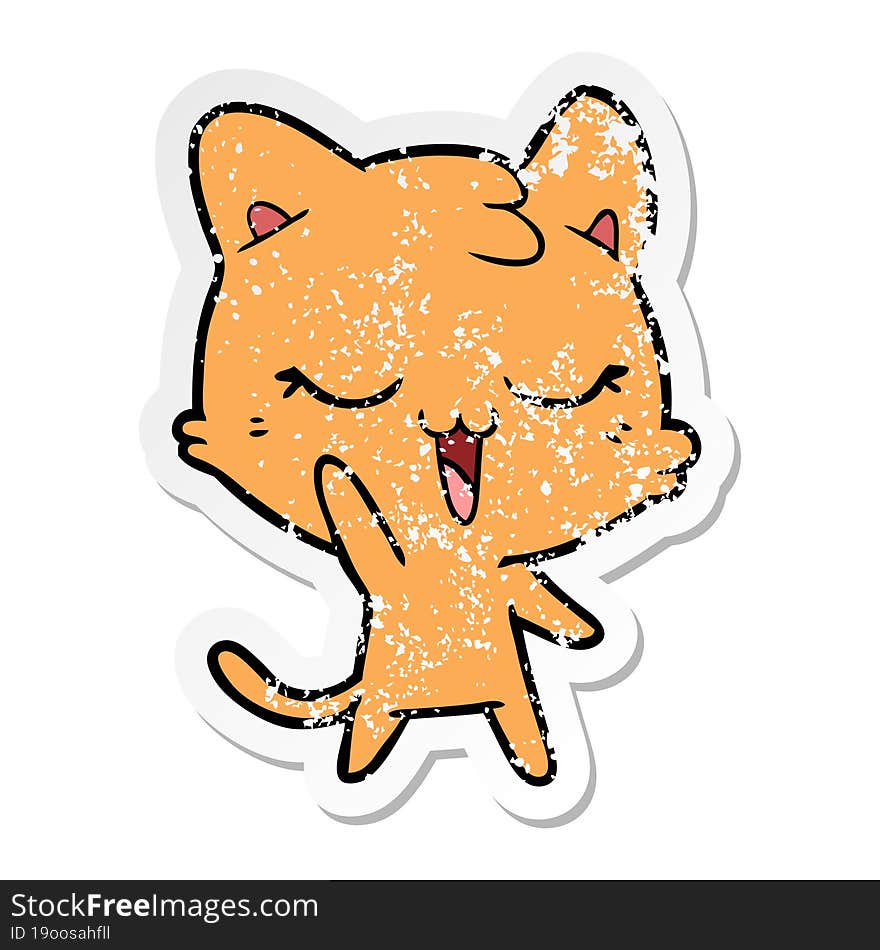 Distressed Sticker Of A Happy Cartoon Cat