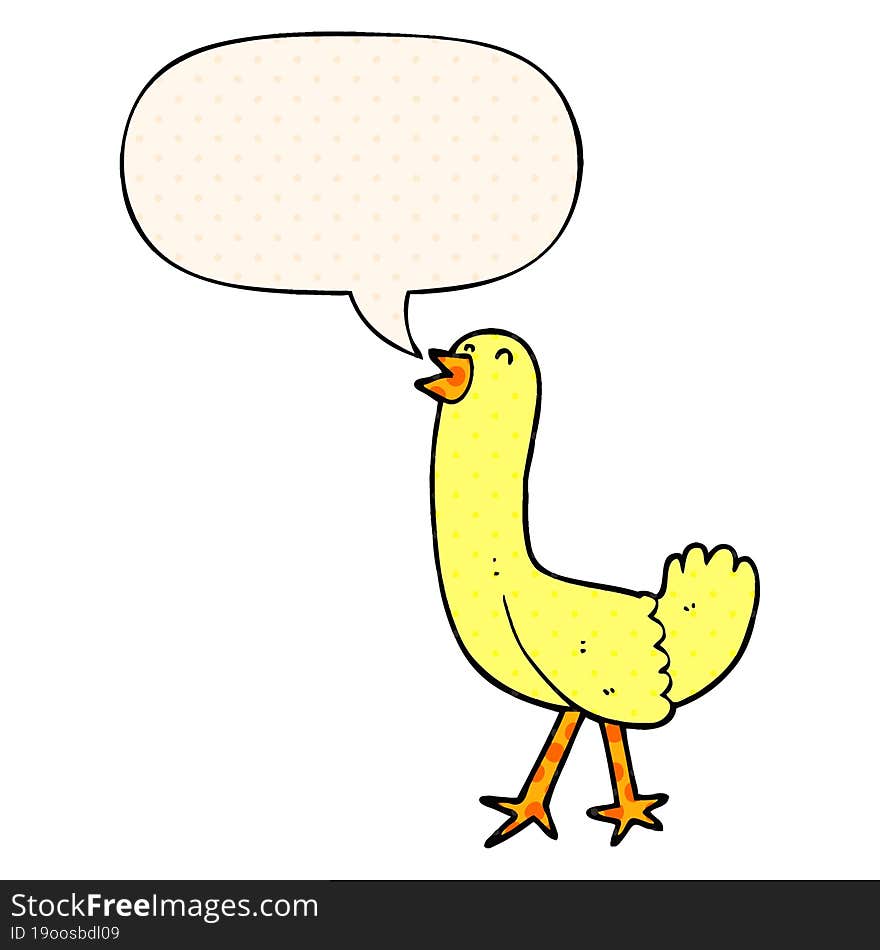 cartoon bird with speech bubble in comic book style