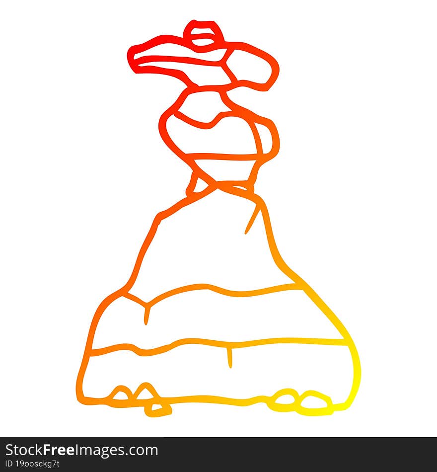 warm gradient line drawing of a cartoon boulders