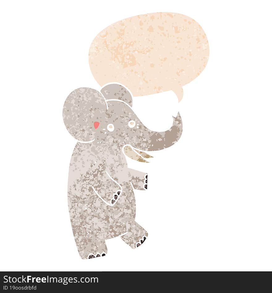 cartoon elephant and speech bubble in retro textured style