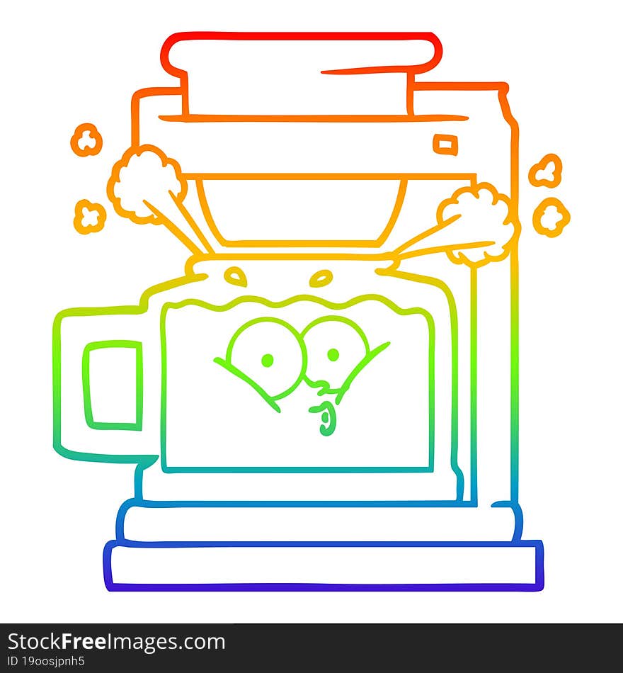 rainbow gradient line drawing of a steaming hot coffee pot