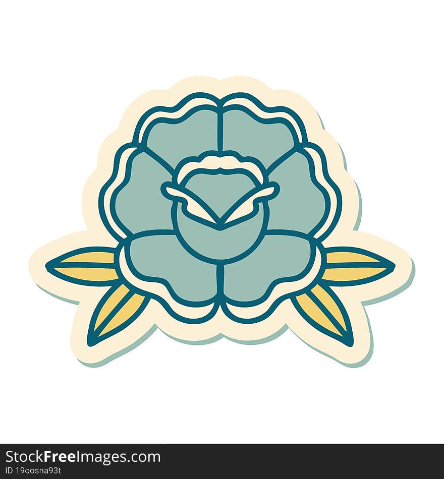 sticker of tattoo in traditional style of a flower. sticker of tattoo in traditional style of a flower