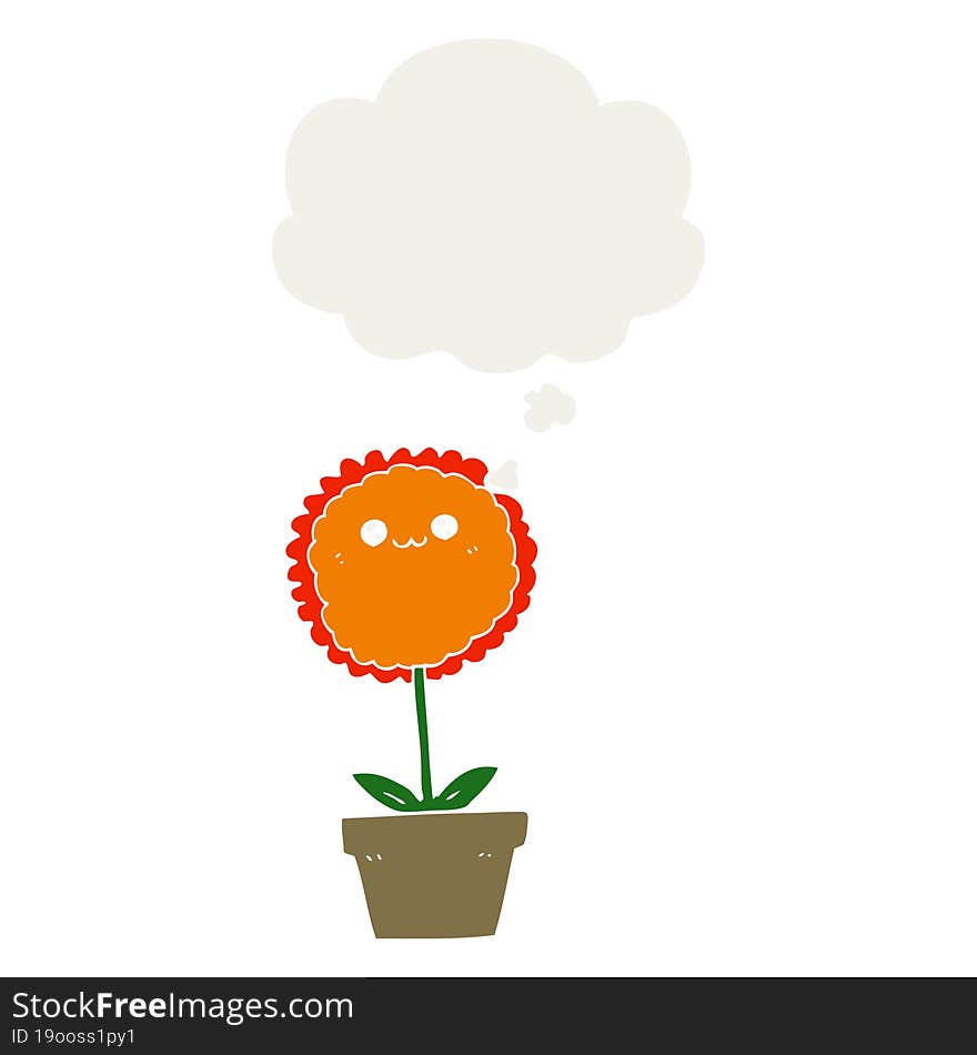 cartoon flower and thought bubble in retro style