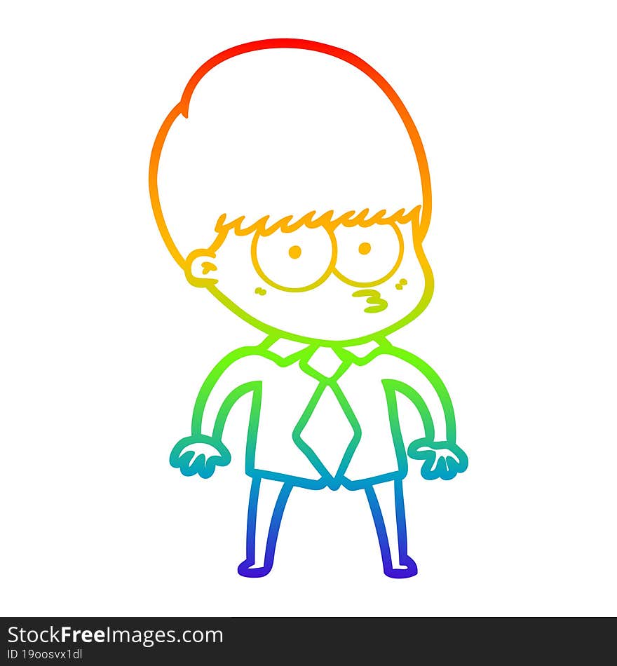 rainbow gradient line drawing nervous cartoon boy wearing shirt and tie