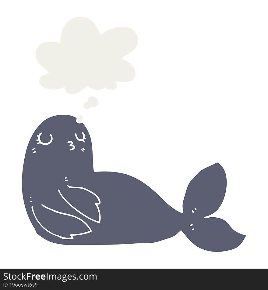 Cartoon Seal And Thought Bubble In Retro Style