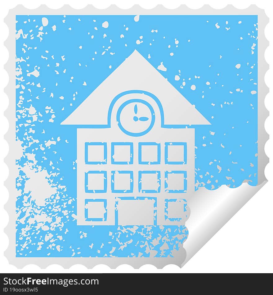 Distressed Square Peeling Sticker Symbol Town House