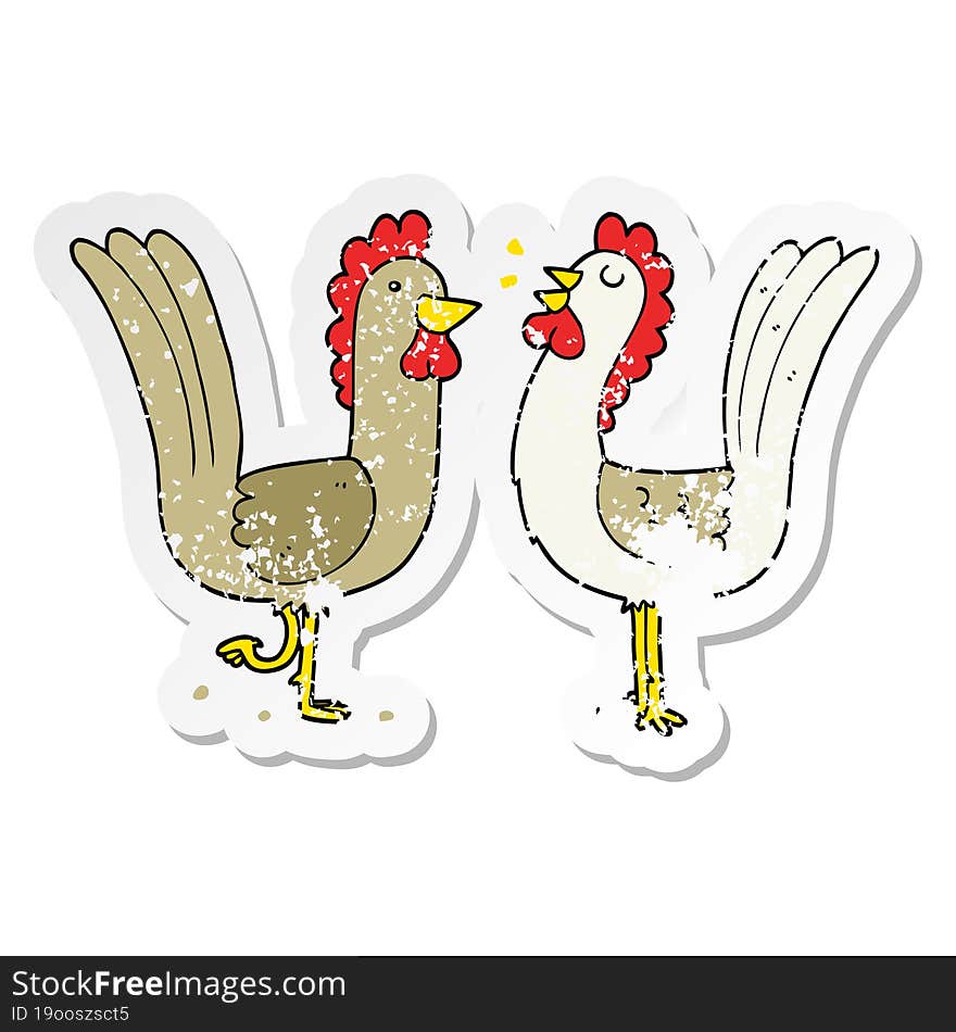 Distressed Sticker Of A Cartoon Chickens