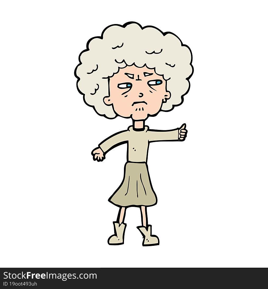 Cartoon Annoyed Old Woman