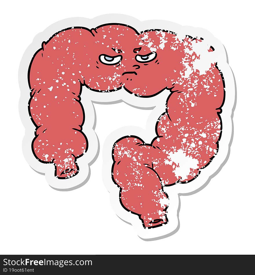 distressed sticker of a cartoon angry colon