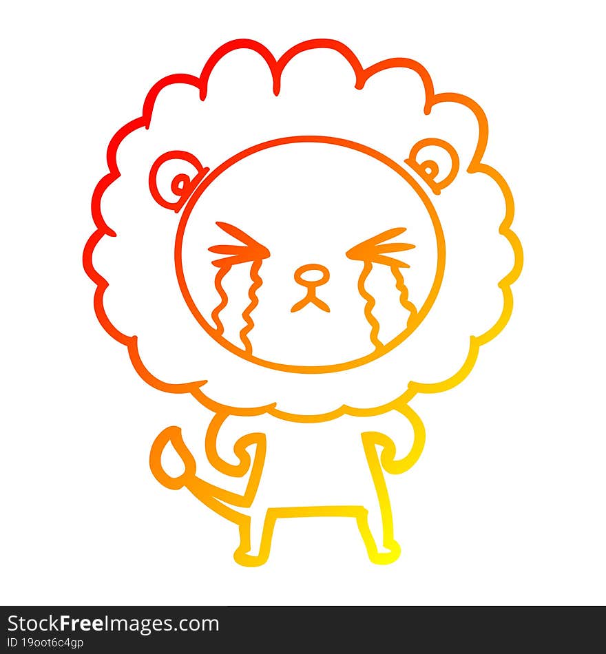 warm gradient line drawing cartoon crying lion