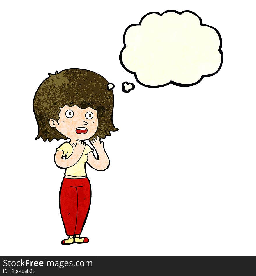 cartoon shocked woman with thought bubble