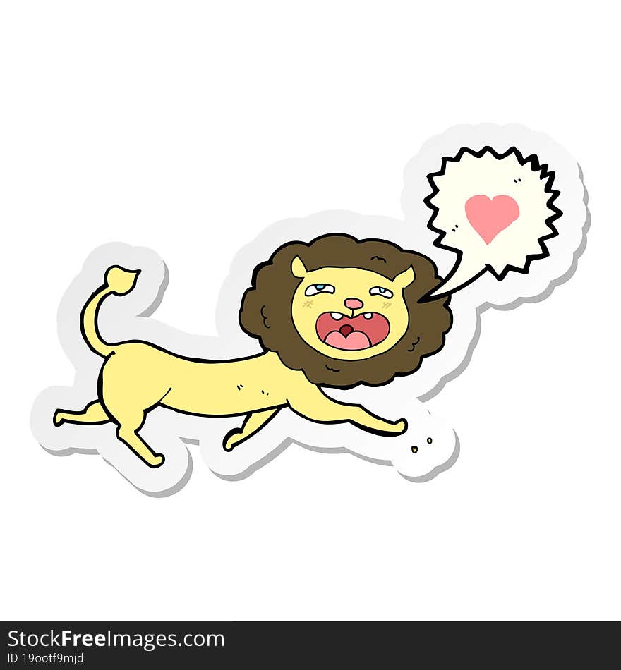 sticker of a cartoon lion with love heart