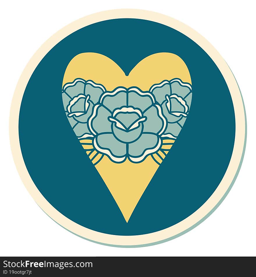 Tattoo Style Sticker Of A Heart And Flowers