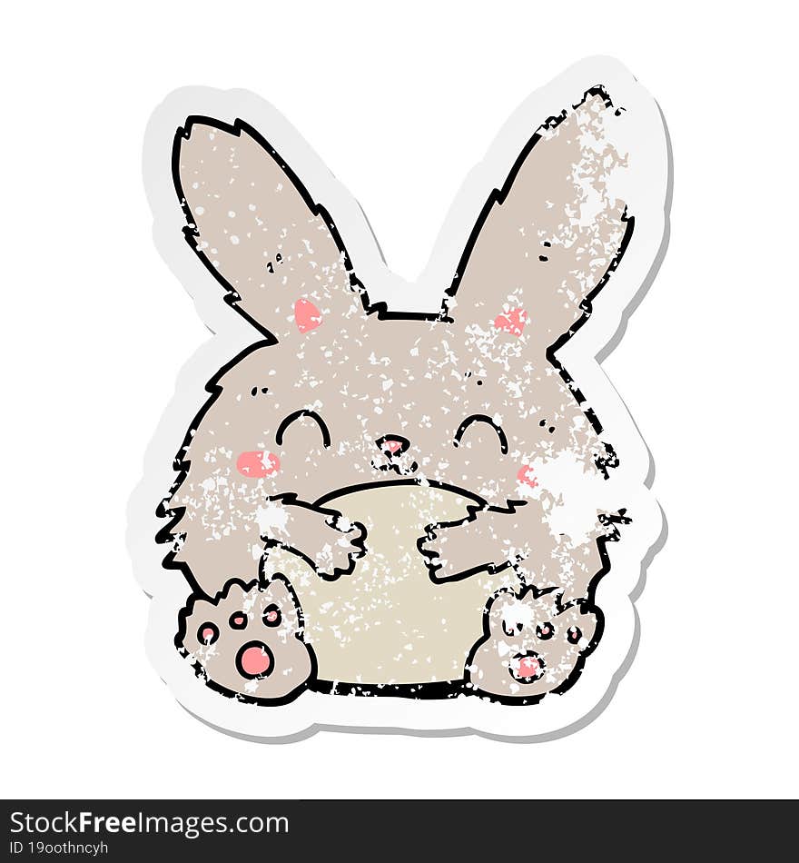 Distressed Sticker Of A Cute Cartoon Rabbit