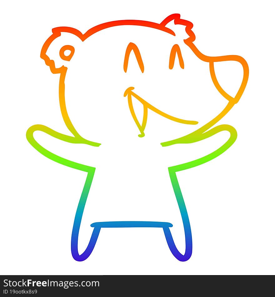 Rainbow Gradient Line Drawing Laughing Bear Cartoon