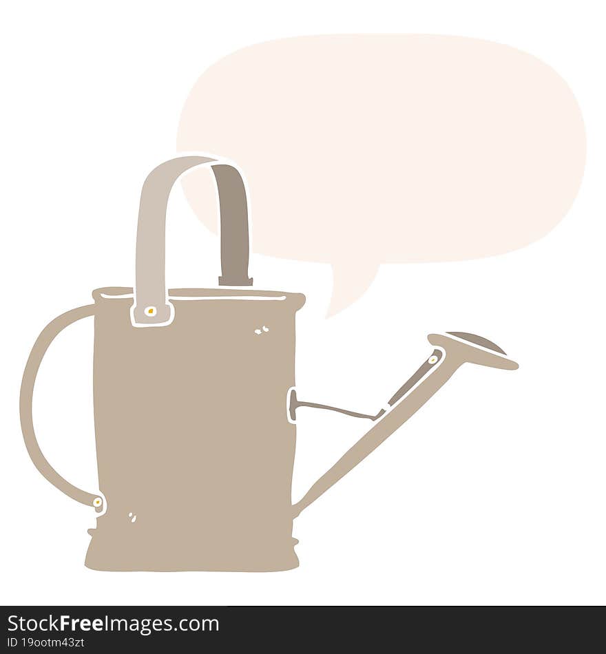 cartoon watering can and speech bubble in retro style