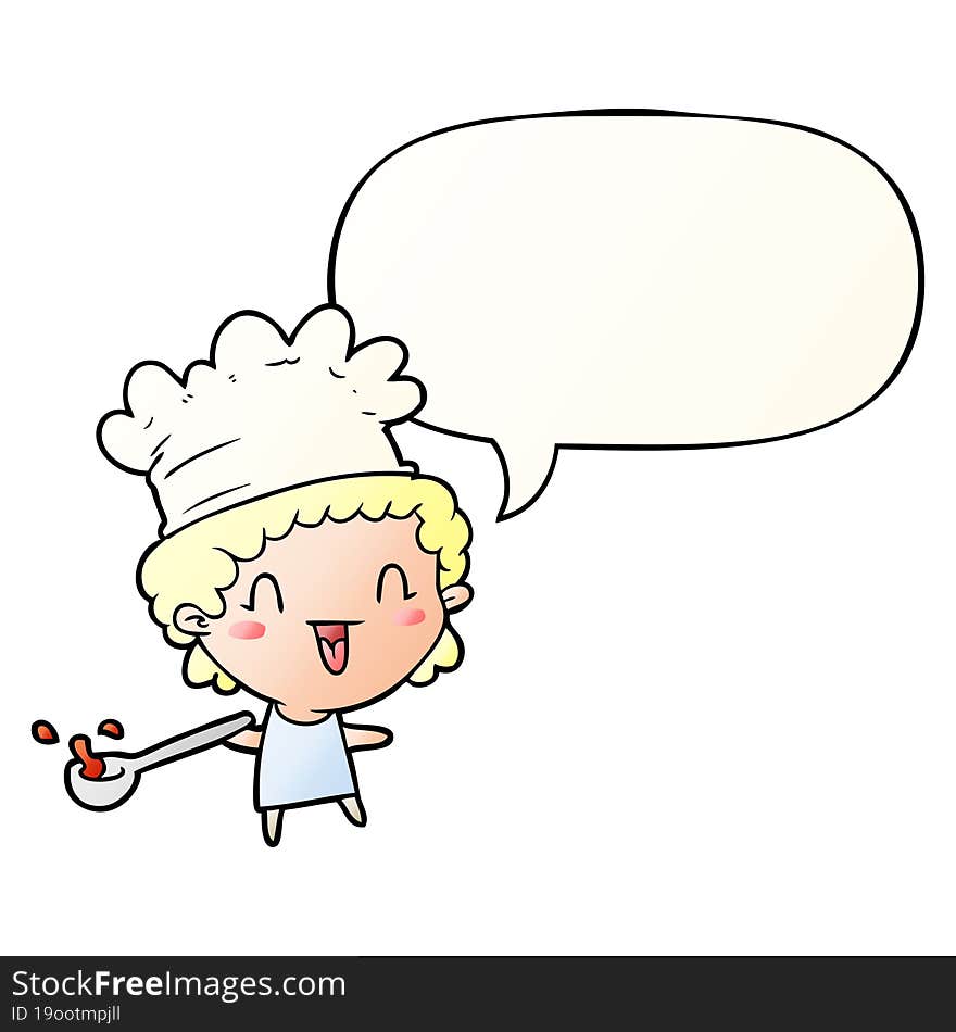 cute cartoon happy chef with speech bubble in smooth gradient style