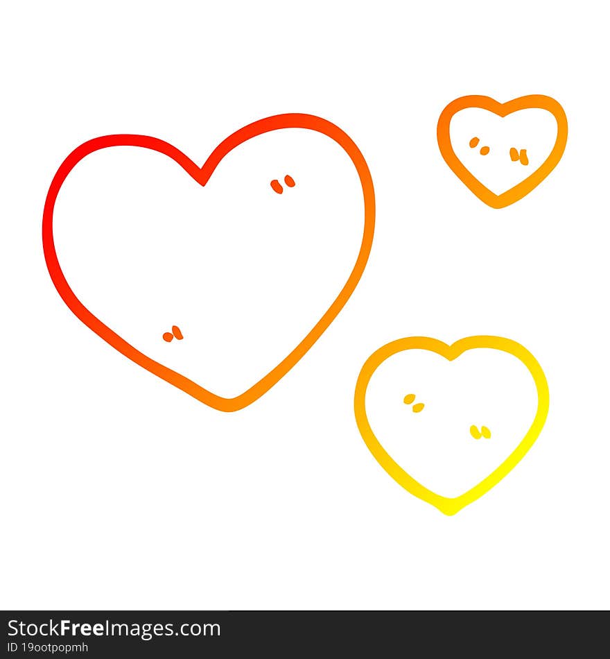 warm gradient line drawing of a cartoon love hearts