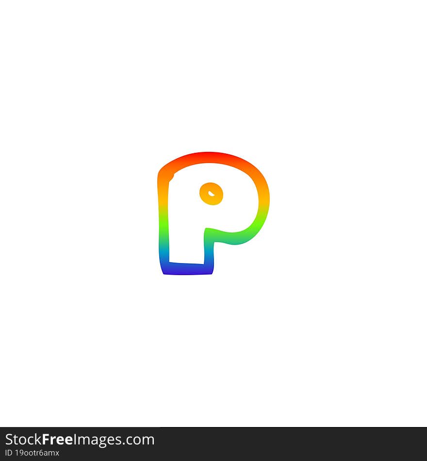 rainbow gradient line drawing of a cartoon letter p