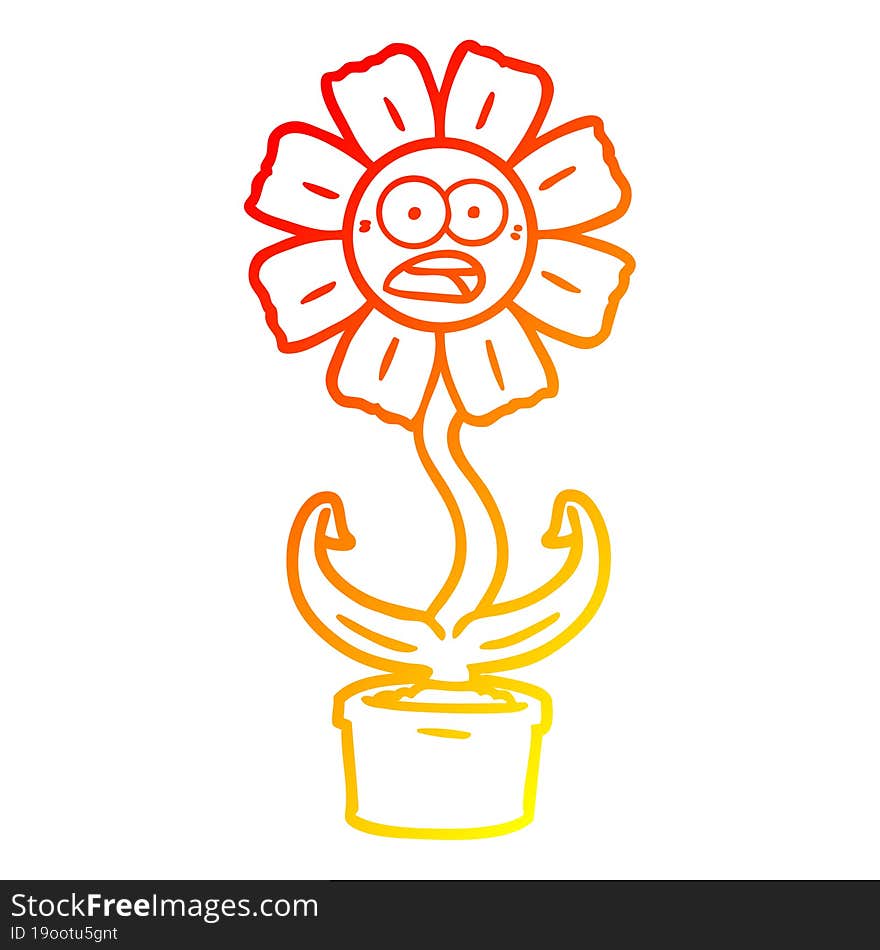 warm gradient line drawing cartoon shocked flower