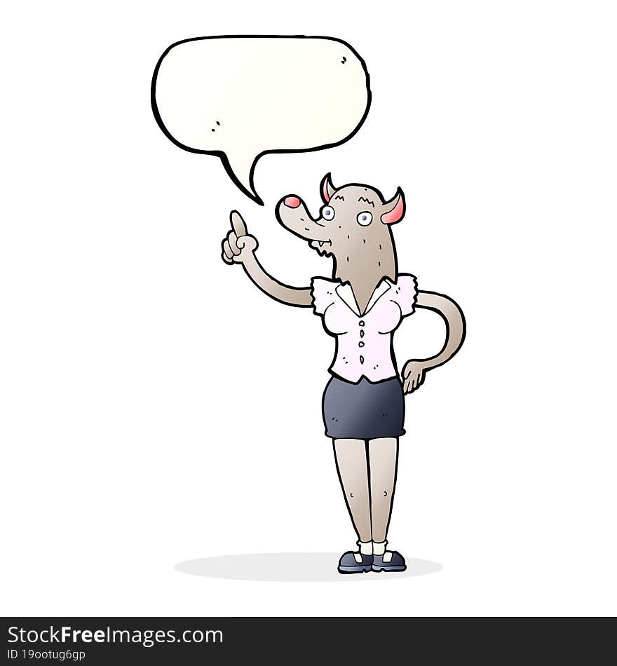 cartoon werewolf woman with idea with speech bubble