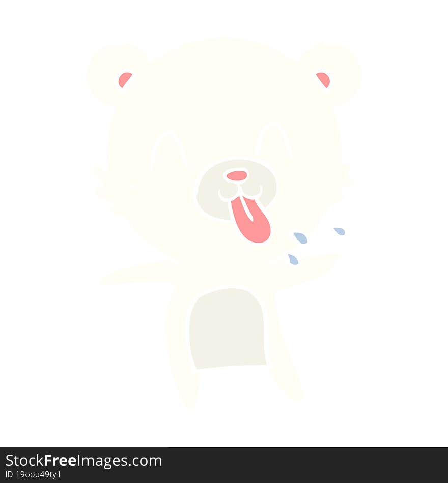 rude flat color style cartoon polar bear sticking out tongue