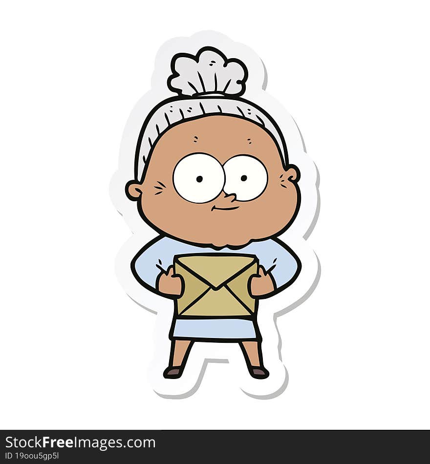 sticker of a cartoon happy old woman