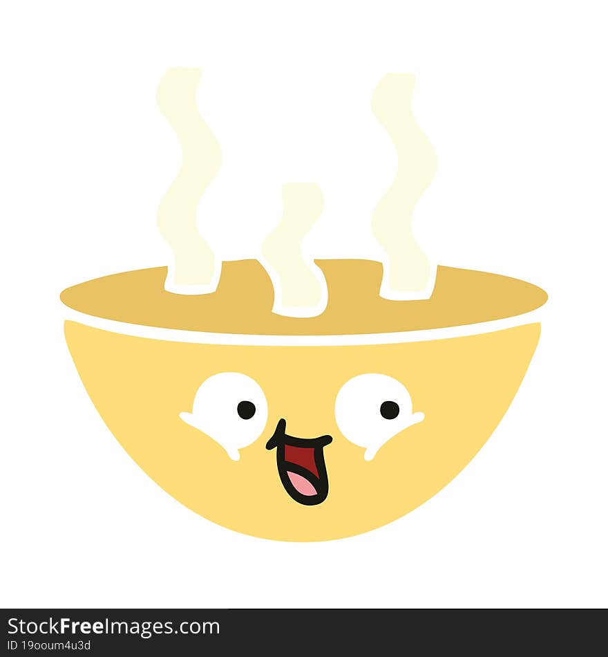 flat color retro cartoon of a bowl of hot soup