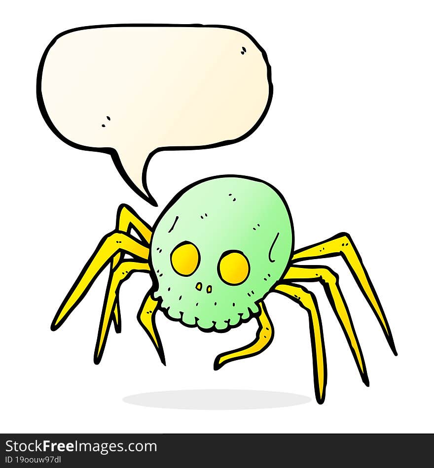 Cartoon Spooky Halloween Skull Spider With Speech Bubble