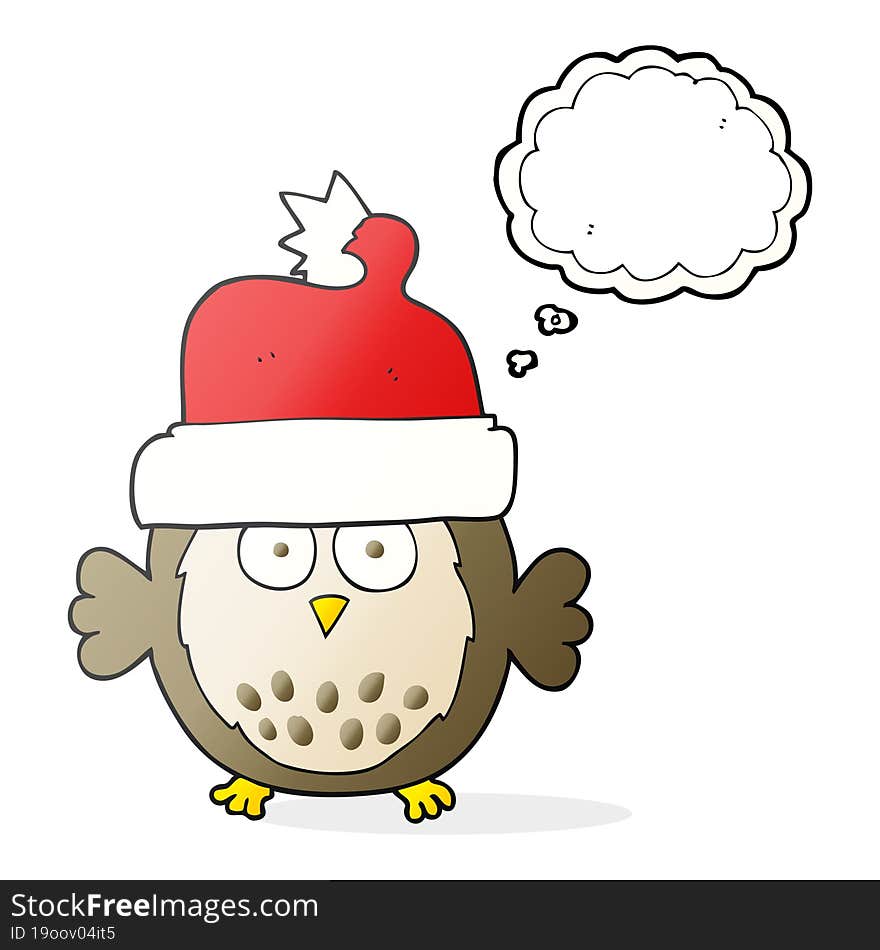 thought bubble cartoon owl wearing christmas hat