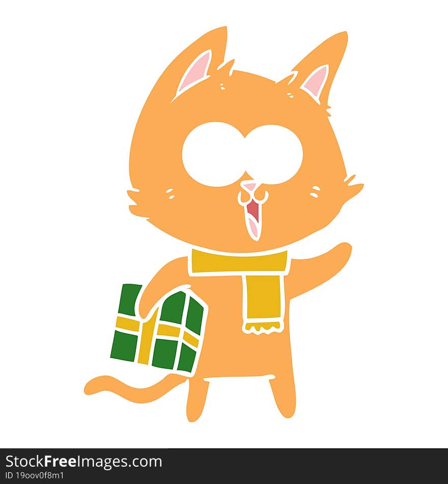 funny flat color style cartoon cat