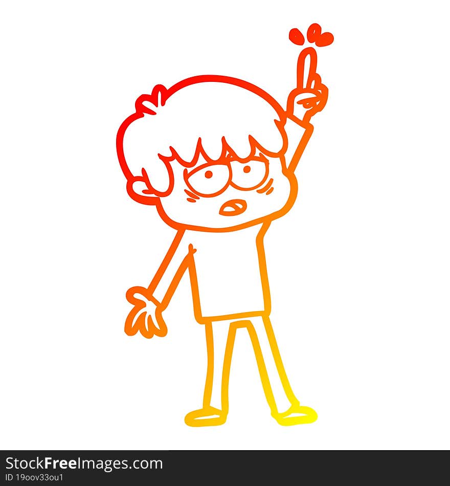 warm gradient line drawing cartoon exhausted boy