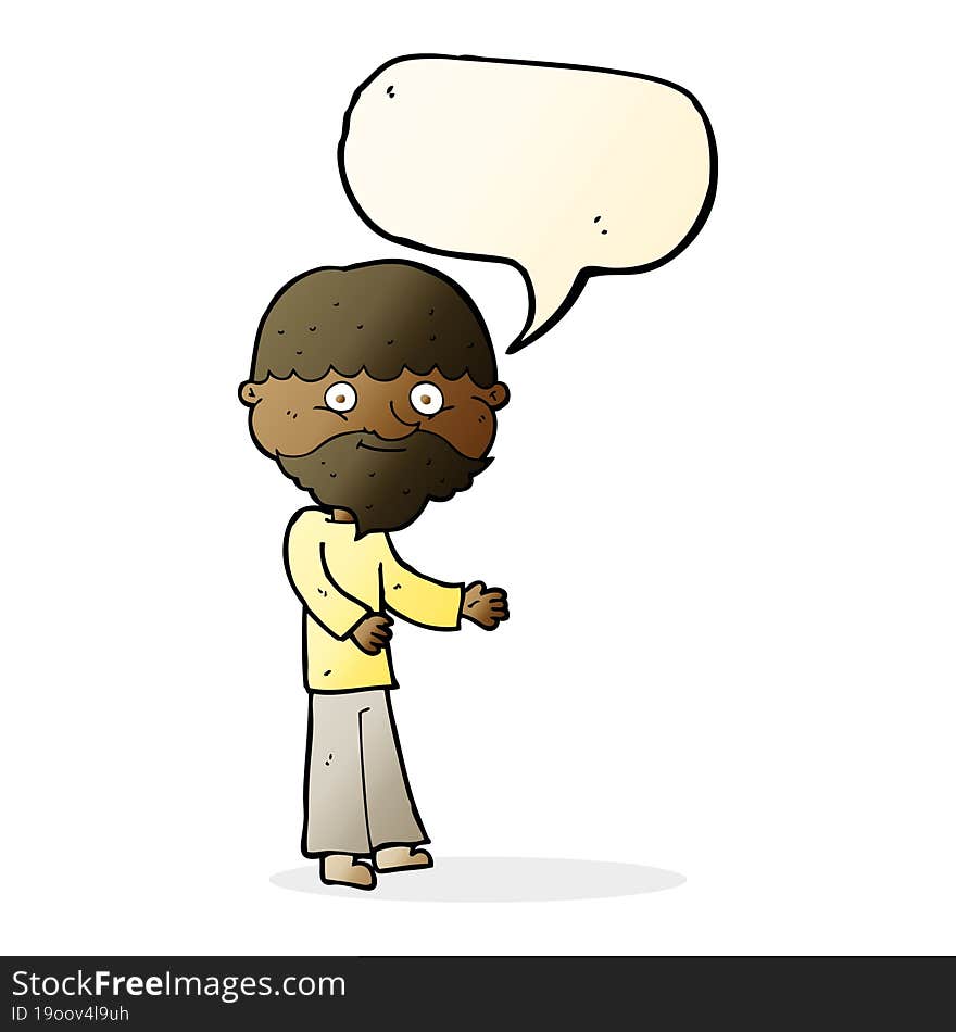 cartoon happy bearded man with speech bubble