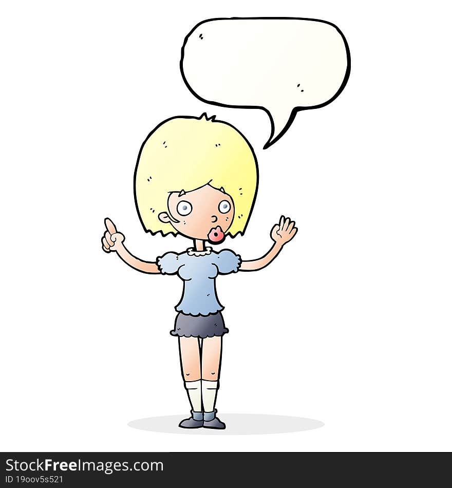 cartoon woman explaining her point with speech bubble