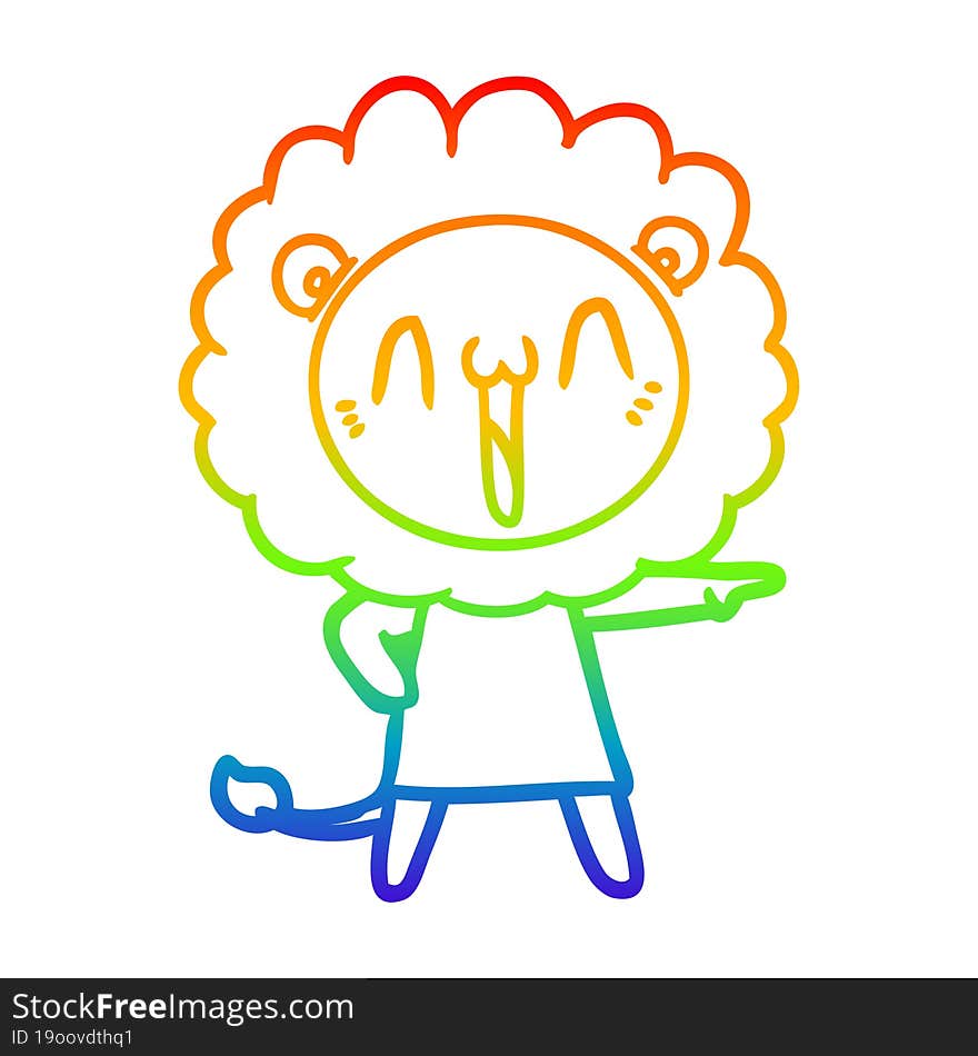 rainbow gradient line drawing happy cartoon lion