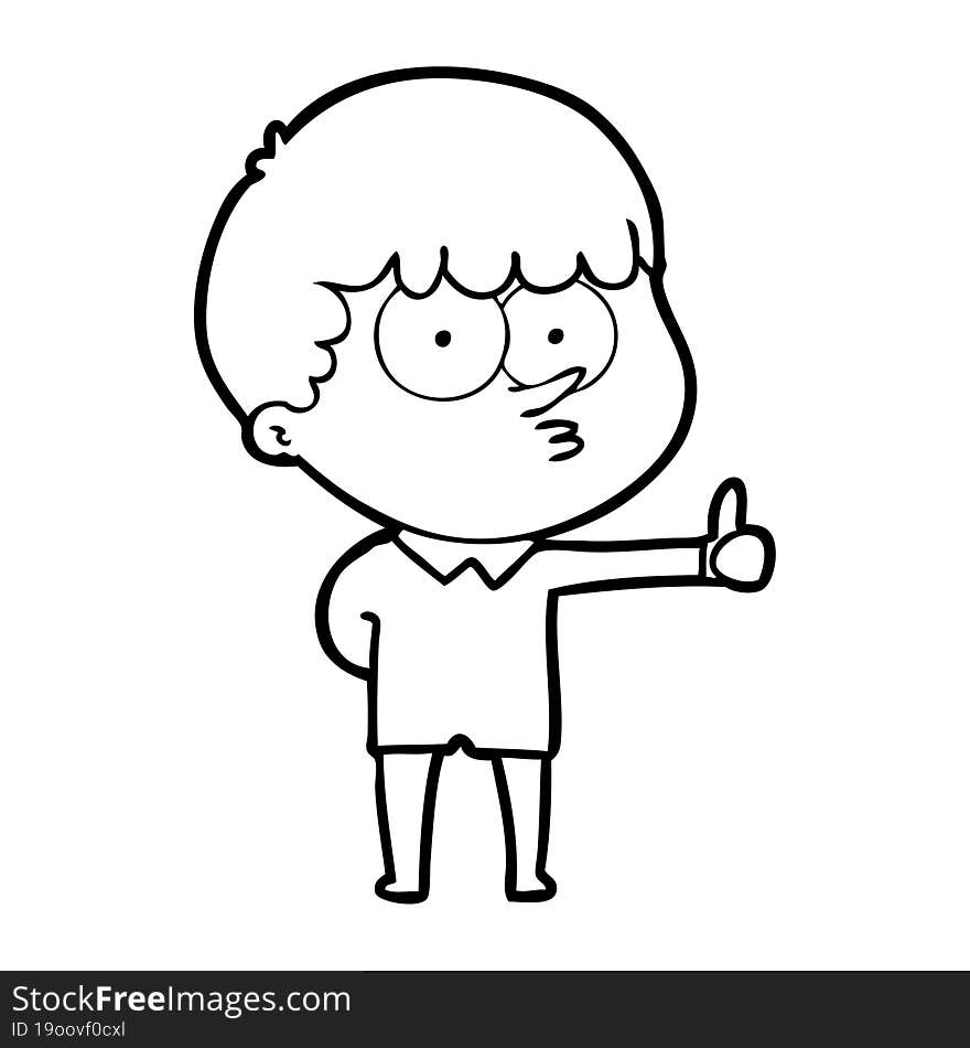 cartoon curious boy giving thumbs up sign. cartoon curious boy giving thumbs up sign