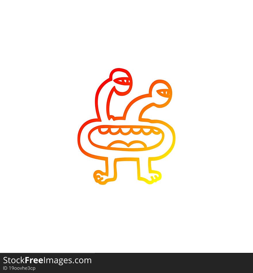 warm gradient line drawing of a cartoon monster