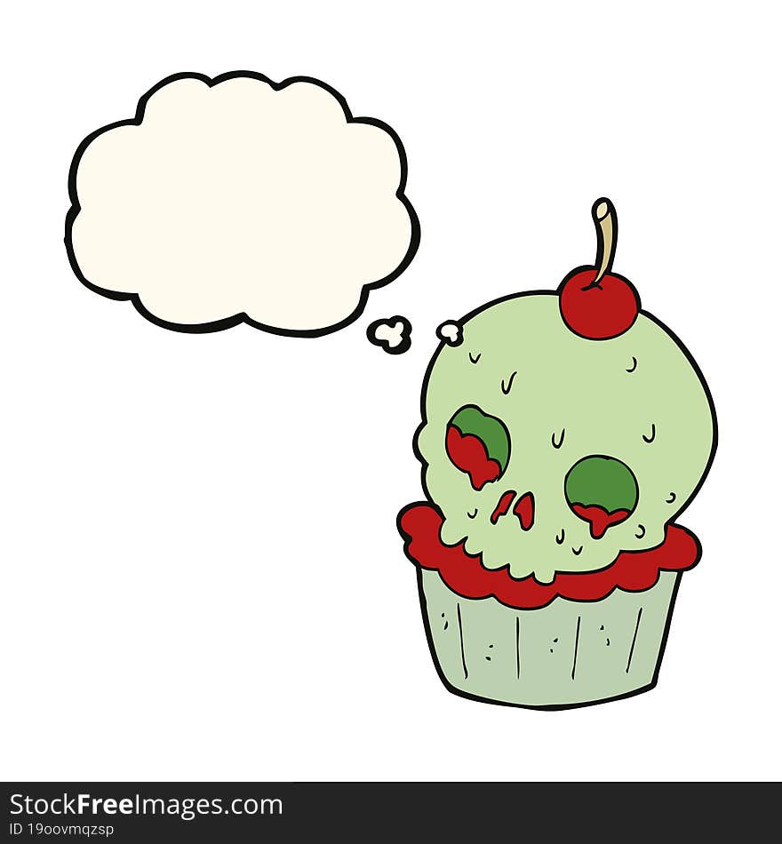 cartoon halloween cup cake with thought bubble