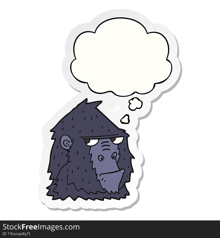 cartoon gorilla and thought bubble as a printed sticker