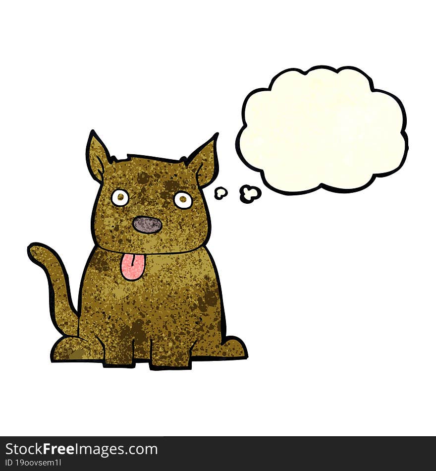 cartoon dog sticking out tongue with thought bubble