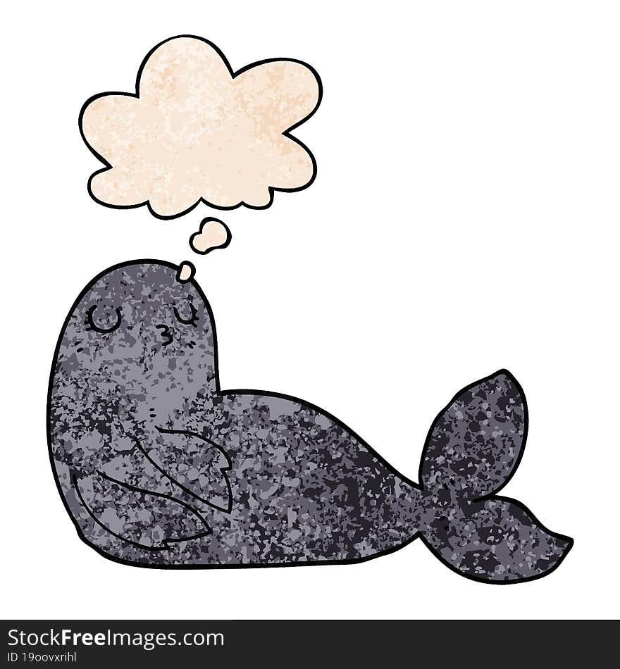 cartoon seal and thought bubble in grunge texture pattern style